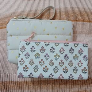 Floral Cottage and Puffer Quilted Metallic Hearts Wristlet Set Clutch Bags Set